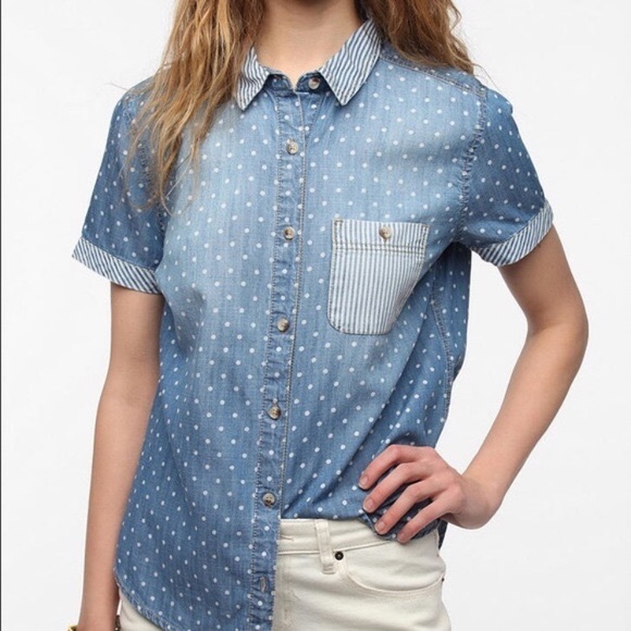 BDG Tops - BDG Urban Outfitters Chambray Dot Button Down